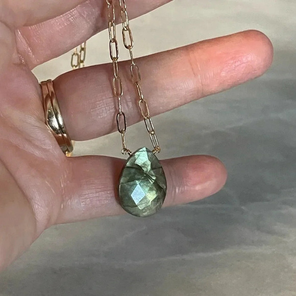 Floating Labradorite Gold Plated Paperclip Necklace - Picture 6 of 14